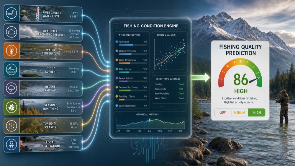 Kenai Pulse fishing condition engine concept dashboard preview.